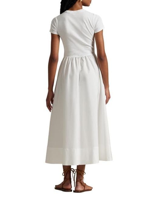 Polo Ralph Lauren Short Sleeve Cotton Midi Dress in Natural
