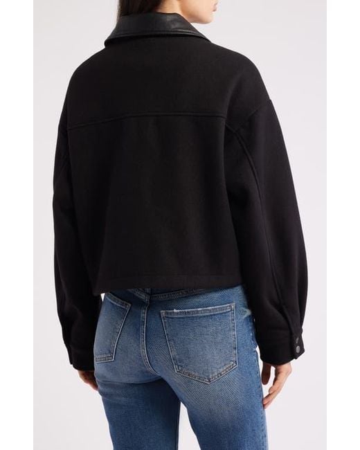 Lucky Brand Black Faux Leather Collar Crop Bomber Jacket