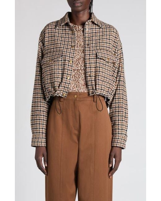 Moncler Brown Houndstooth Wool Blend Blouson Jacket