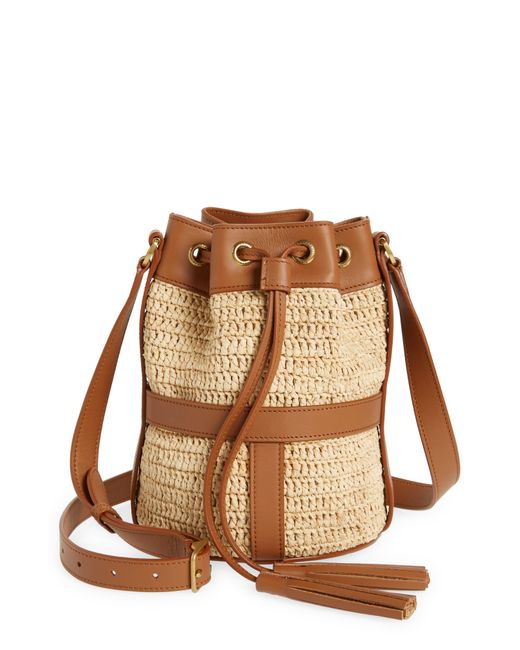 Saint Laurent Crochet Raffia Bucket Bag in Brown Lyst
