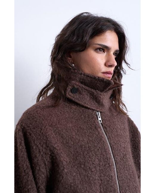 TOPSHOP Brown Tab Bouclé Bomber Jacket