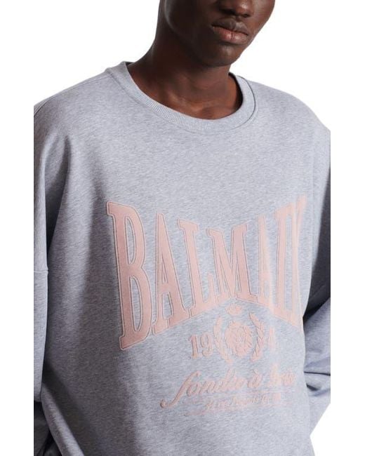 Balmain Blue Printed Cotton Sweatshirt for men