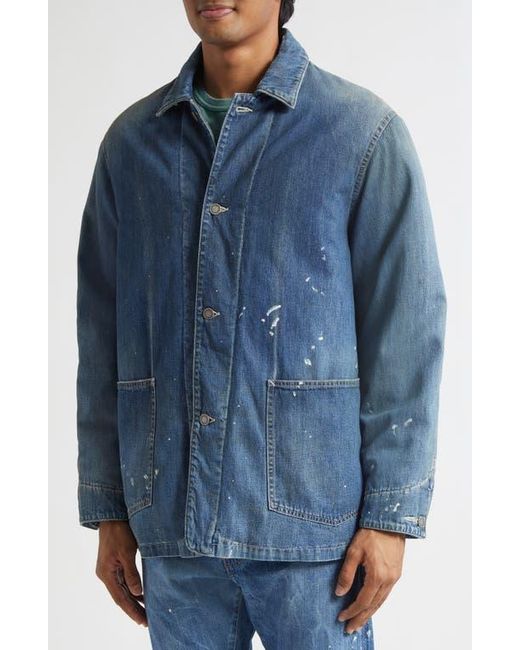 Visvim Blue Distressed Denim Down Chore Jacket for men