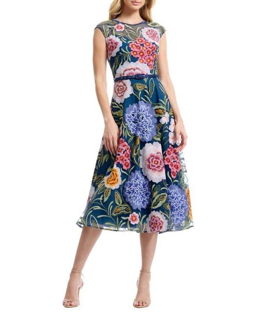 Dress the Population Serenity Floral Embroidery Cocktail Midi Dress in Blue  | Lyst