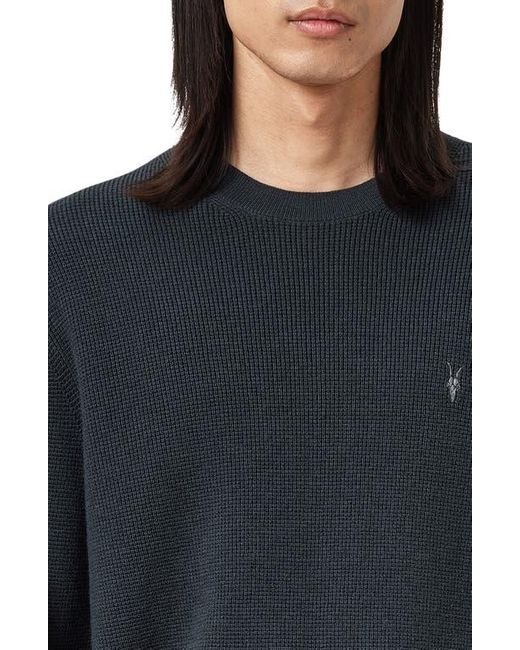 AllSaints Black Oversize Cotton & Wool Waffle Crewneck Sweater for men
