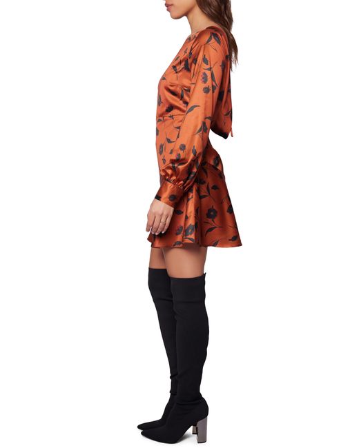LOST AND WANDER Red Lost + Wander Sepia Dahlia Floral Long Sleeve Minidress