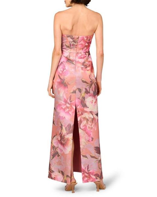 Aidan Mattox Red Print Metallic Jacquard Strapless Gown