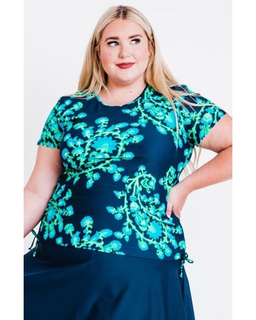 Calypsa Blue Plus Size Short Sleeve Adele Swim Top