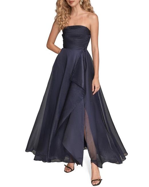 Donna Karan Blue Strapless Ruched Bodice Gown