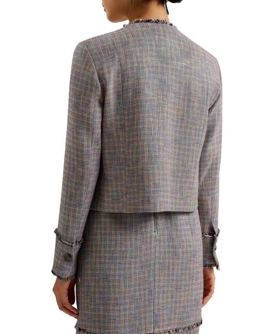 Ted Baker Gray Mayumi Metallic Tweed Crop Jacket