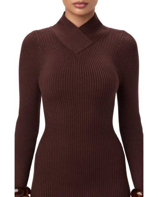 Naked Wardrobe Purple Rib Long Sleeve Body-Con Sweater Dress