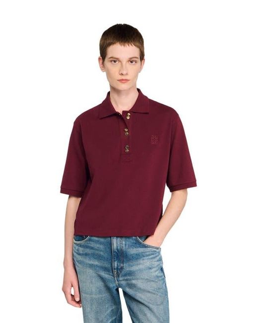 Sandro Red Polo Shirt With Decorative Buttons