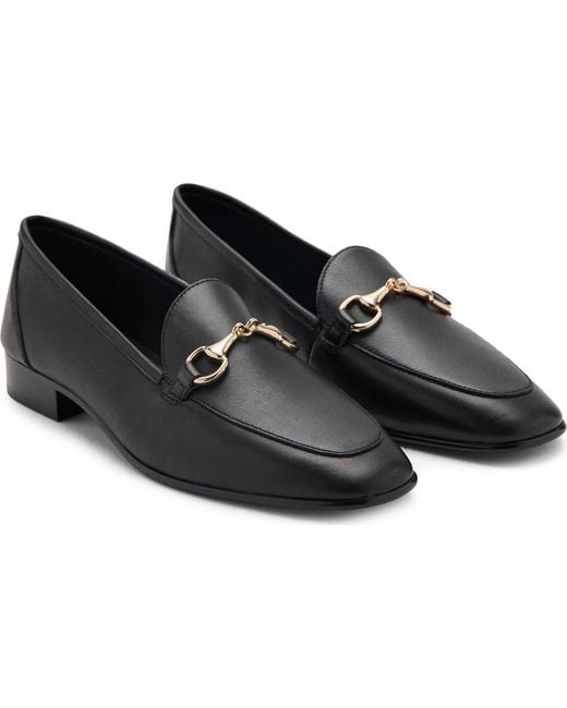 Mango Black Buckle Leather Loafer