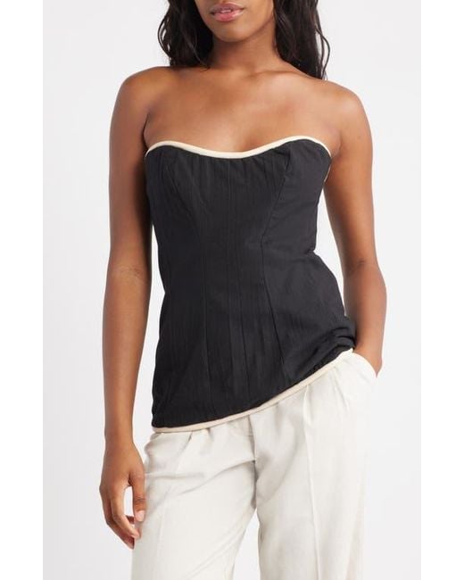 TOPSHOP Black Contrast Binding Strapless Cotton Top