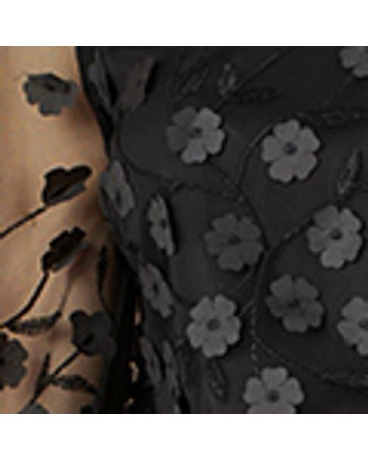 Yumi' Black Long Sleeve Sheer Floral Top