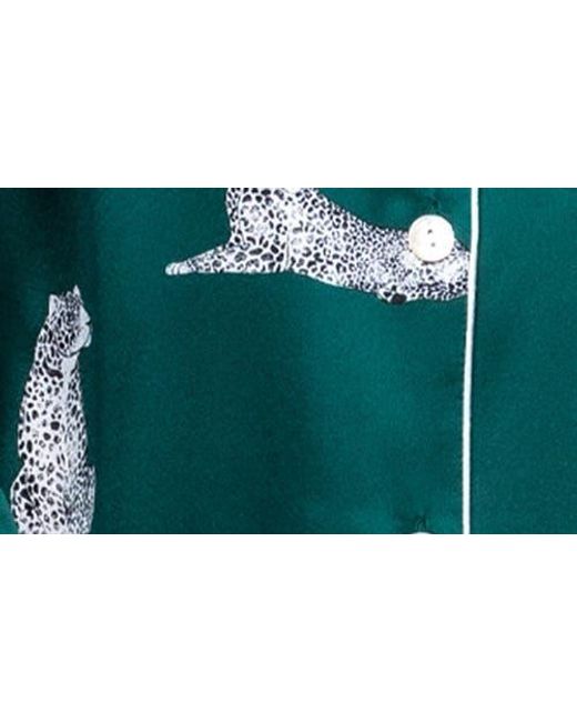 Petite Plume Green Panthre De Nuit Piped Mulberry Silk Pajamas