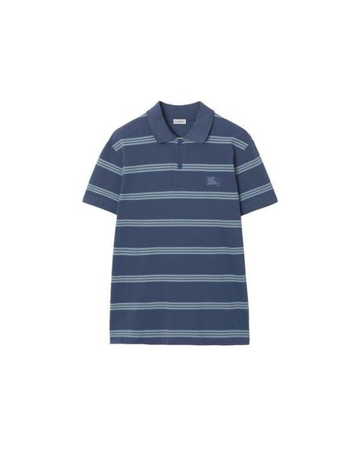 Burberry Men's Blue Striped Cotton Polo Shirt