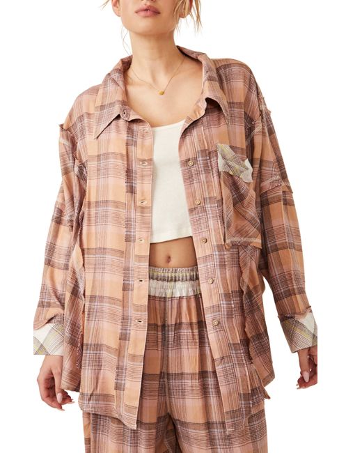 Free People Pink Fallin' For Flannel Oversize Pajama Shirt