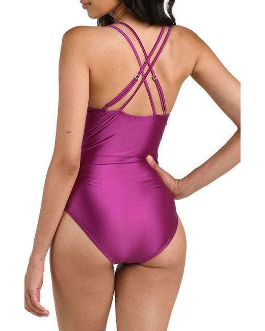 La Blanca Purple Earth Lace-Up Underwire One-Piece Swimsuit
