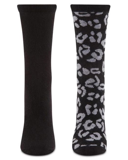 Memoi Black Leopard Assorted 2-Pack Crew Socks