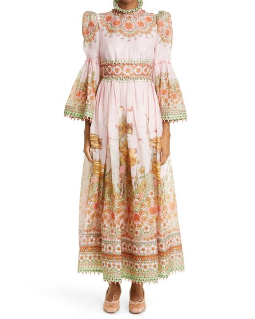 Zimmermann Kaleidoscope Bell Sleeve Linen & Silk Gown Lyst