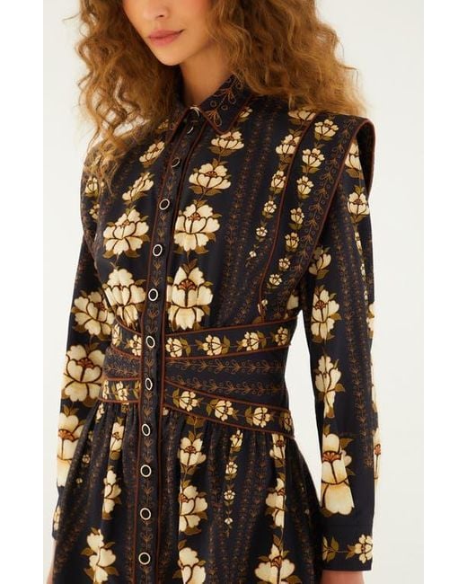Farm Rio Brown Floral Long Sleeve Cotton Dress