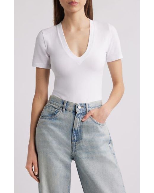 GOOD AMERICAN Blue Super Stretch Deep V-Neck Bodysuit