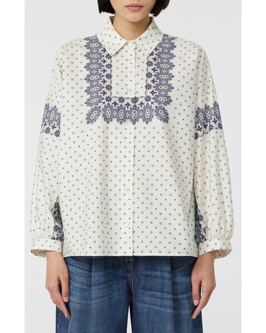 Weekend by Maxmara Gray Adda Bandana Print Cotton Button-Up Shirt