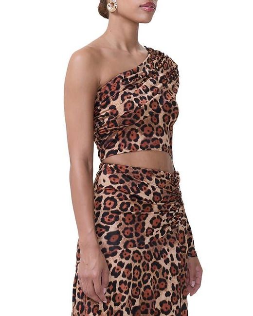 AFRM Red Minnie Leopard Print One-Shoulder Crop Top
