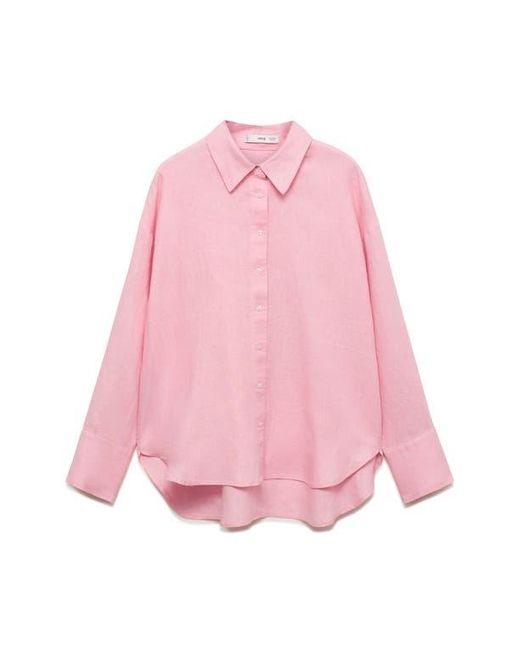 Mango Pink Oversize Linen Button-Up Shirt