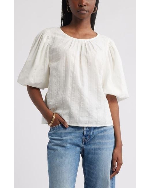 Treasure & Bond White Bubble Sleeve Cotton Dobby Top