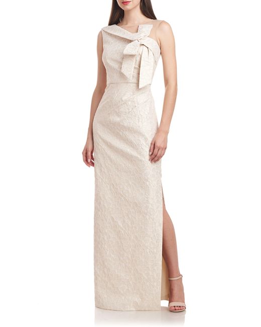 JS Collections Natural Odette Asymmetric Illusion Yoke Gown