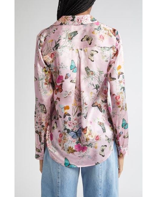 L'Agence Blue Tyler Silk Button-Up Shirt