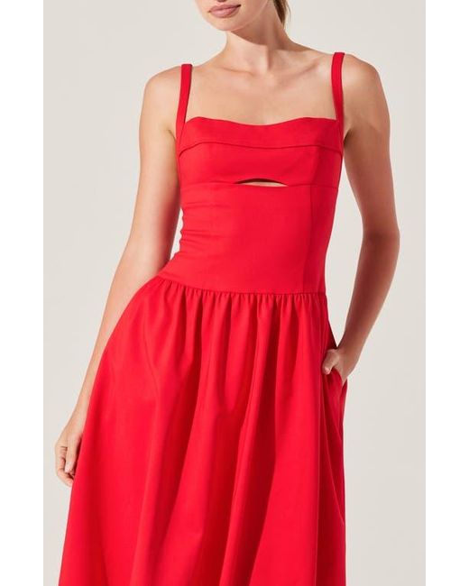 Astr Red Jevi Sleeveless Bubble Midi Dress