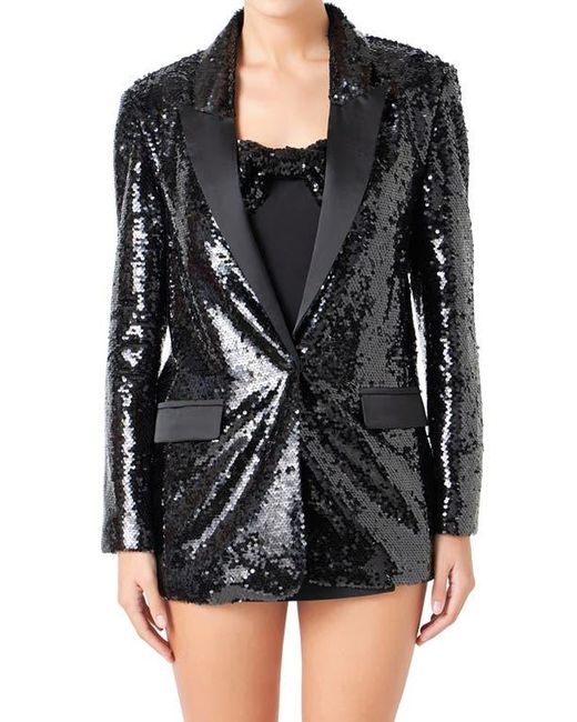 Endless Rose Black Oversize Sequin Blazer