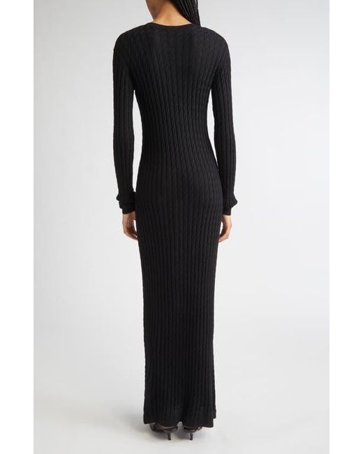 Totême  Black Long Sleeve Cable Knit Wool Merino Wool Sweater Dress