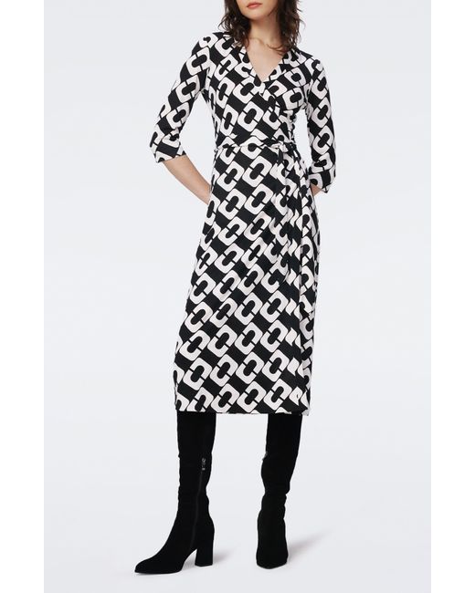 Diane von Furstenberg White Abigail Silk Wrap Midi Dress