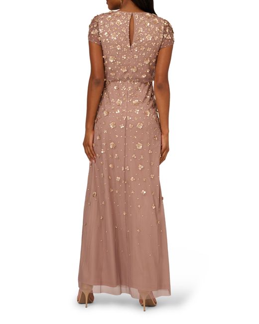 Adrianna Papell Brown 3d Beaded Gown