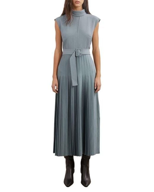 Reiss Blue Ania Belted Pleated Maxi Dress