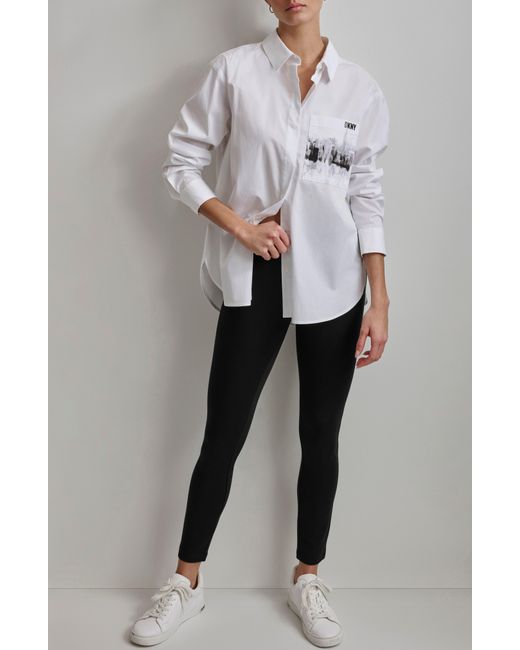 DKNY Gray Cityscape Pocket Long Sleeve Button-up Shirt