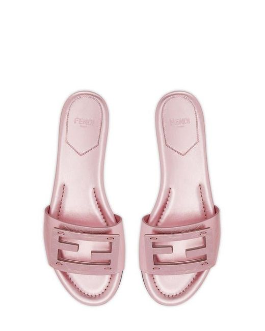 Fendi Pink Baguette Metallic Slide Sandal