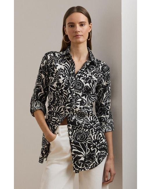 Ralph Lauren Black Floral Linen Button-Up Shirt