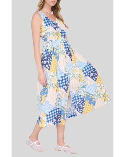 Blu Pepper Patchwork Sleeveless Midi Dress in Blue | Lyst