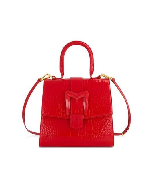 Mac Duggal Red Crocodile Leather Buckle Detail Medium Handbag