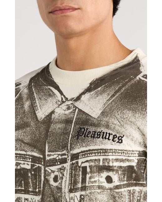 Pleasures Brown Trucker Trompe L'Oeil Print Heavyweight Long Sleeve Graphic T-Shirt for men