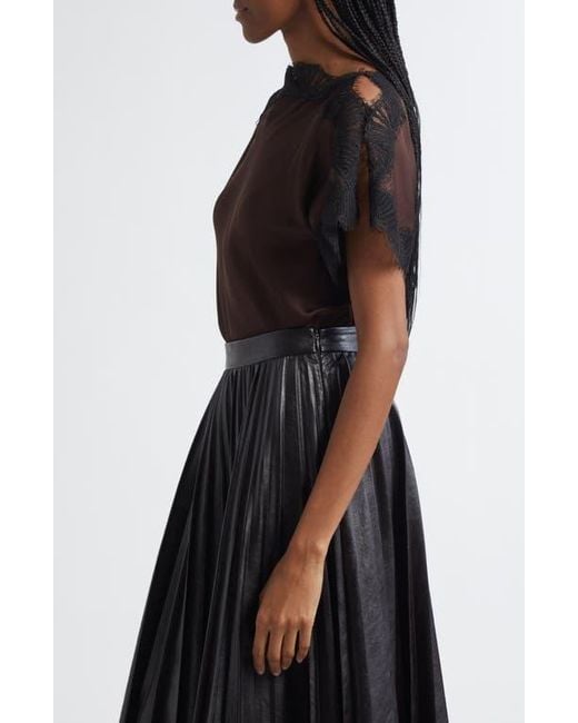 A.L.C. Black Luna Lace Trim Satin Top