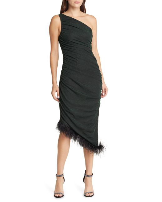 Saylor Hilaria Oneshoulder Asymmetric Feather Trim Cocktail Dress in