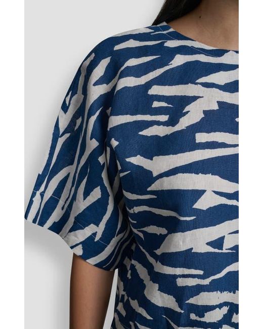 DKNY Blue Pattern Boxy Linen Top