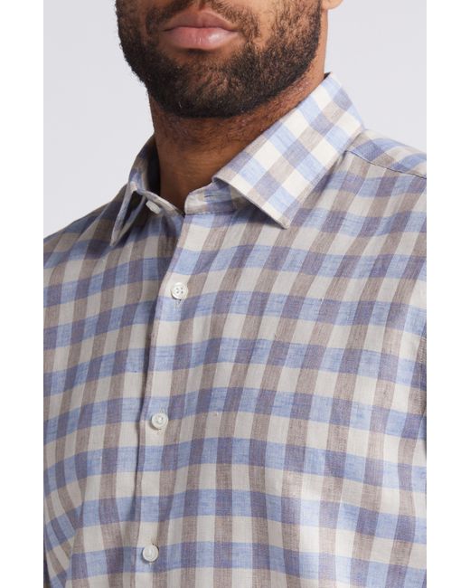 Scott Barber White Bold Gingham Linen Twill Button-up Shirt for men