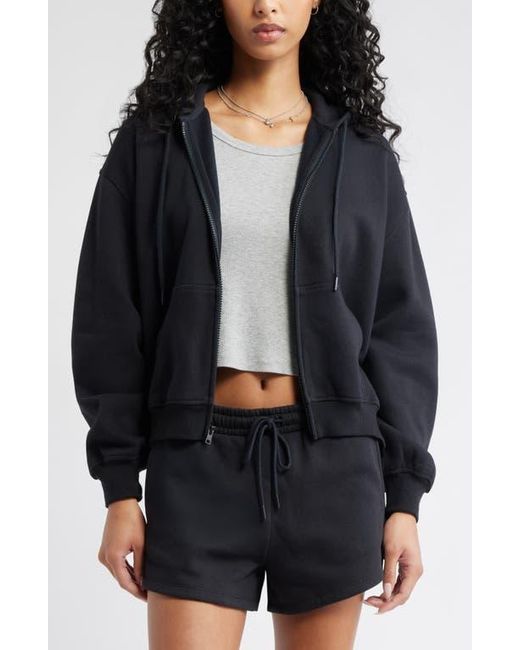 BP. Black Relaxed Cotton Blend Zip Hoodie